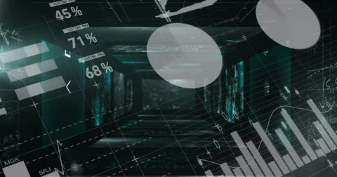 Running digital analytics interface in futuristic data tunnel simulation, with Stock Photos