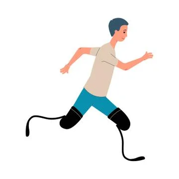 Running disabled man with legs prosthesis flat vector illustration isolated. Illustrazione stock