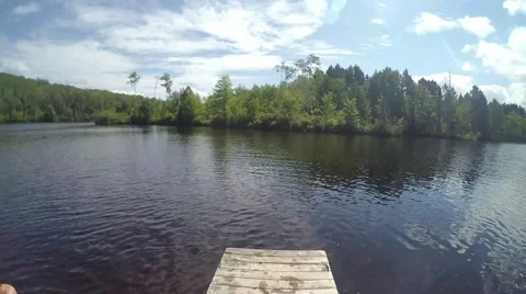 Running off dock into water - POV - action camera Stock Footage 68920156