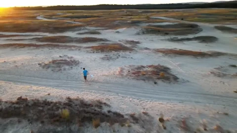 Running with dog through dunes at sunset 動画素材 156097468