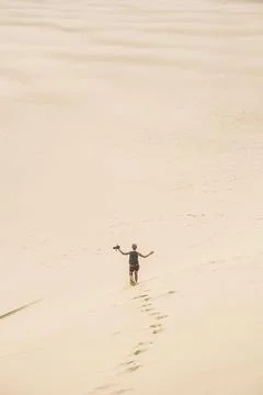 Running down Te Paki Sand Dunes, 90 Mile Beach, New Zealand Stock Photos