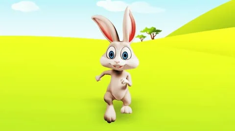 Running Easter Bunny on green grass Stock Footage 21990456