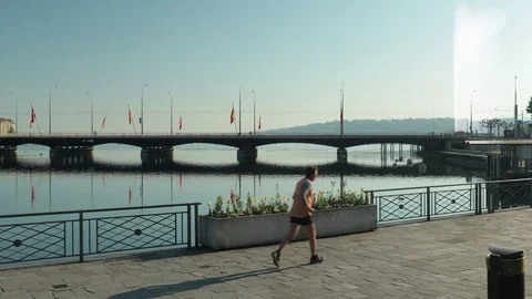 Running in empty Geneva. Coronavirus time. Stock Footage 129522103
