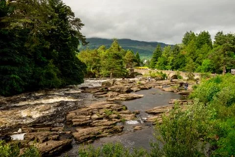 Running falls of Dochart in a town of Killin in central Scotland Stock Photos