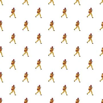 Running firefighter repeating pattern on white background Stock Illustration