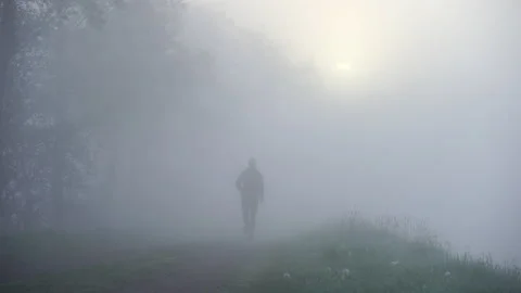 Running in the fog Stock Footage 132050557