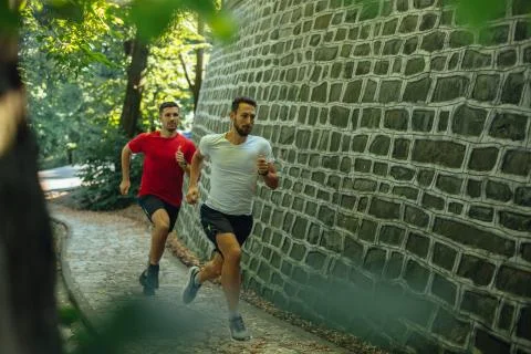 Running in the forest Foto stock
