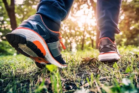 Running in the forest trail Stock Photos