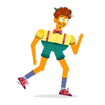 Running funny guy on a white background, vector. Stock Illustration