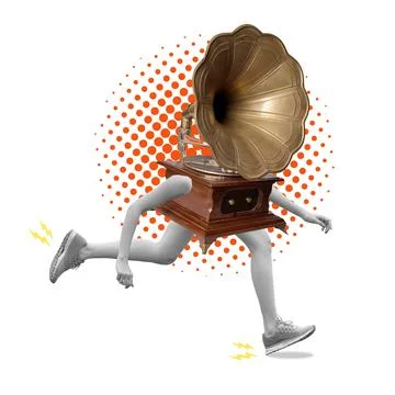 Running gramophone on a white background Stock Photos