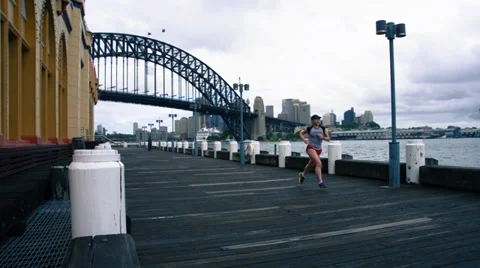 Running by the Harbour Stock Footage 35654838