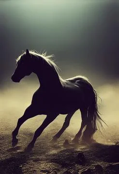 Running horse silhouette in a diffused light, photorealistic illustration Stock Illustration