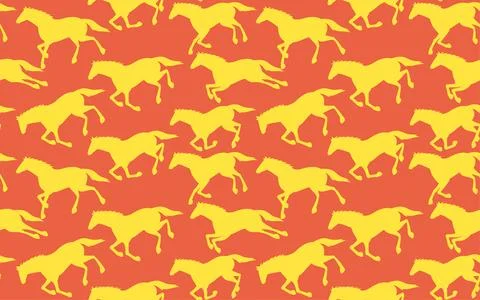 Running horse silhouette seamless pattern, vivid red and yellow backgrounds.. Stock Illustration