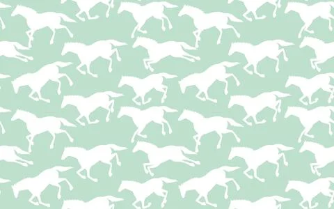 Running horse silhouette seamless pattern, pale pastel green backgrounds We.. 스톡 일러스트