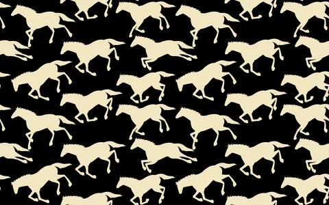 Running horse silhouette seamless pattern on black ivory chic backgrounds Stockillustratie