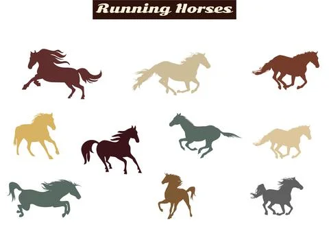 Running Horses Icon Set In Different Colors Stock Illustration