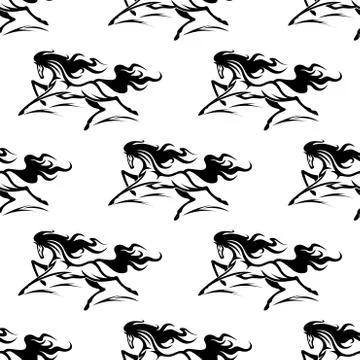 Running horses seamless pattern background Illustrazione stock