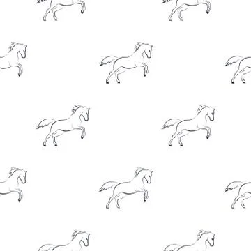 Running horses seamless pattern. Contour horses. Stock Illustration