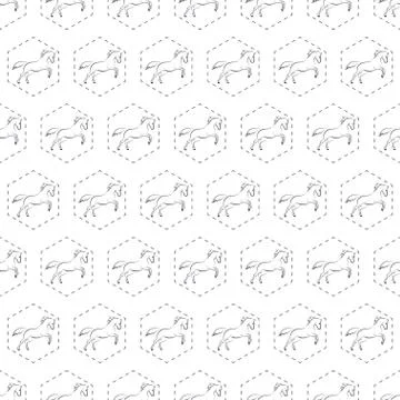 Running horses seamless pattern. Contour horses. Stock Illustration