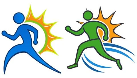 Running human figures set with dynamic splash design for sport logos. Stock Illustration