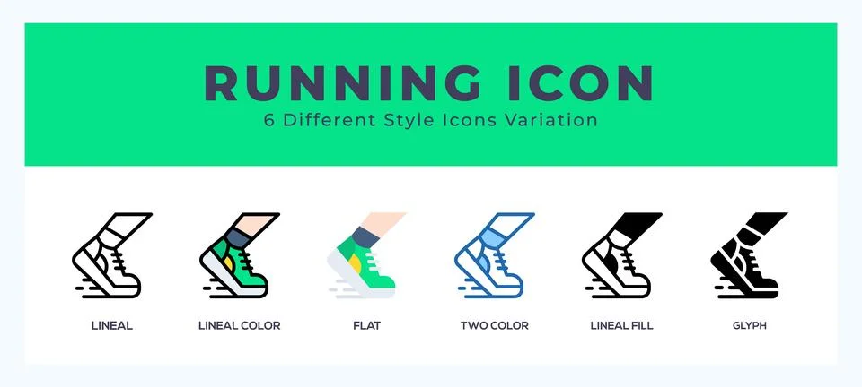 Running icon set with different styles. Design elements for logo. Vector il.. Illustrazione stock