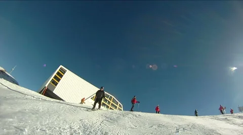 Running infront of a skier Stock Footage