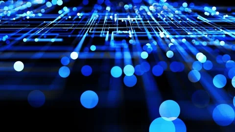 Running lights, glowing particles. Abstract looped background as technological Stock Footage 315471951