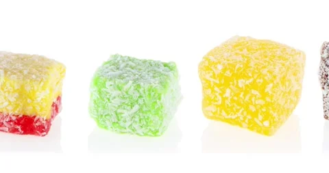 Running line from multi-colored sweets. Stock Footage 140133221