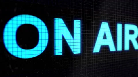 Running line with text light-blue color " ON AIR " on the black screen. Stock Footage 63586421