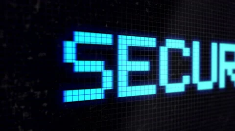 Running line with text light-blue color " SECURITY " on the black screen. Stock Footage 63742093