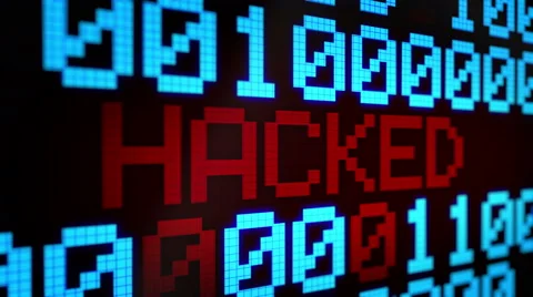Running lines with binary code and shimmering text "HACKED".  Seamless loop. Stock-Footage 64015902