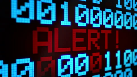 Running lines with binary code and shimmering text "ALERT" Stock Footage 64015943