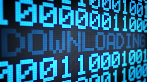 Running lines with binary code and shimmering text "DOWNLOADING" Stock Footage 64025867