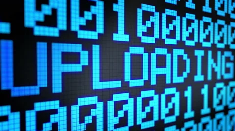 Running lines with binary code and shimmering text "UPLOADING" Stock Footage 64025897