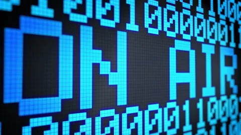 Running lines with binary code and shimmering text "on air" light-blue color Stock Footage 64261042