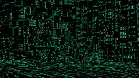 Running Lines of Computer Code Matrix Room Artificial Intelligence Stock Footage 266032686