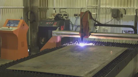Running machine plasma cutting process workpiece on production Stock Footage 63998024