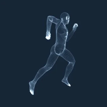 Running Man. 3D Model of Man. Human Body Model. Body Scanning. Stock Illustration