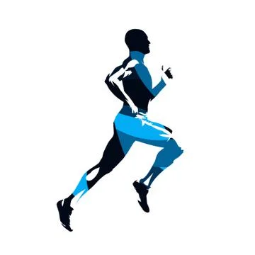 Running man, abstract blue isolated vector silhouette, side view. Run 스톡 일러스트