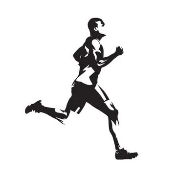 Running man, abstract vector silhouette. Side view Stock Illustration