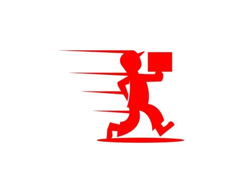 Running man bringing delivery box logo Stock Illustration