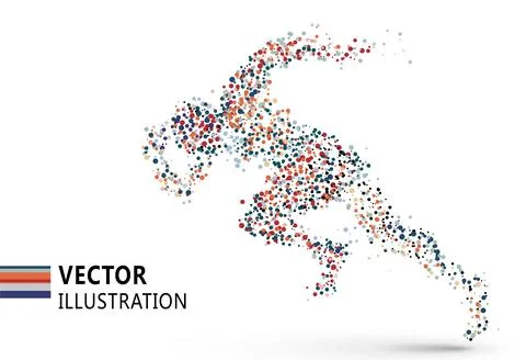 Running man composed of colored dots, vector illustration. Stock Illustration