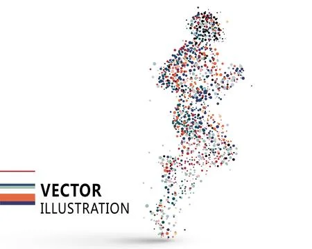 Running man composed of colored dots, vector illustration. Stock Illustration
