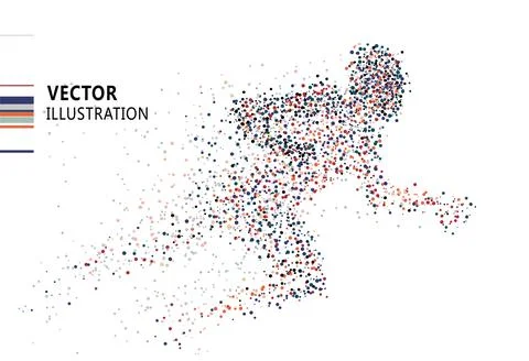 Running man composed of colored dots, vector illustration. Stock Illustration
