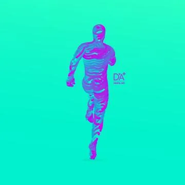 Running man. Emblem for marathon and jogging. 3d model of man. Vector. Stock Illustration