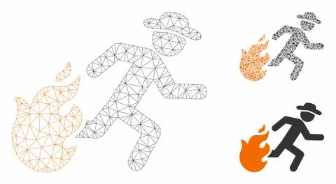 Running Man from Fire Vector Mesh Network Model and Triangle Mosaic Icon Stock Illustration