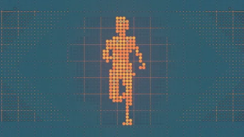Running man from a flat colored dots. 3d rendering loop animation. 4K, UHD Video stock 119230205