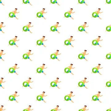 Running man with inflatable ring seamless pattern Stock Illustration