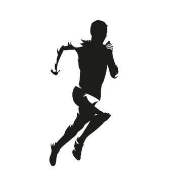 Running man, isolated vector silhouette. Sprinting runner, side view Stock Illustration