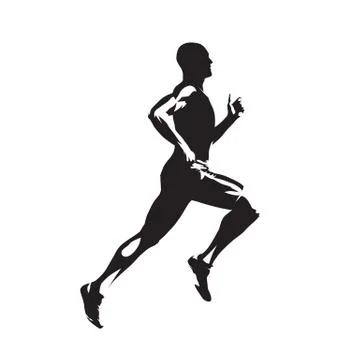Running man, isolated vector silhouette. Sprinting runner, side view 스톡 일러스트